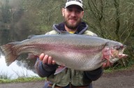 Kevin Keast from Plymouth with his 18lbs-6oz rainbow caught on a Walkers Mayfly nymph.